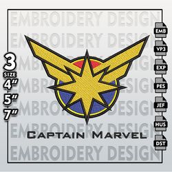 Captain Marvel Embroidery Designs, Captain  Logo Embroidery Files, Marvel  Machine Embroidery Pattern, Digital Download