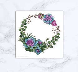 Wreath of succulents Cross Stitch Pattern PDF Instant Download Leaves Cross Stitch