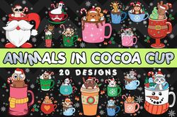 Christmas Cute Animals in X-mas Cup Bundle - SVG, PNG, DXF, EPS Files For Print And Cricut