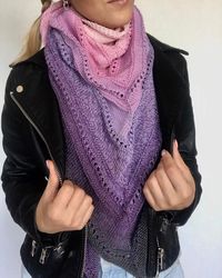 Purple knitted shawl Triangle handknit scarf for women Warm gift for Mom Knitted cover up Outlander shawl Birthday gift
