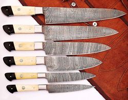 beautiful Custom  hand made Damascus steel Chef knife Set  6 Pc,s