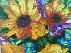 Sunflowers Painting Original Art Oil Painting Flowers Artwork Colorful Wall Art Small Picture Flower Painting Bright
