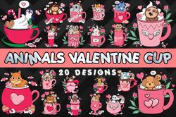Valentine Cute Animals in Cup Bundle - SVG, PNG, DXF, EPS Files For Print And Cricut
