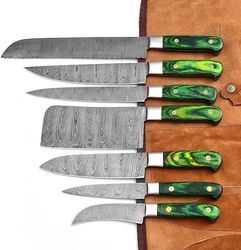 Custom Made Damascus Steel 7 pcs of Professional Chef Kitchen Knife Set with RB