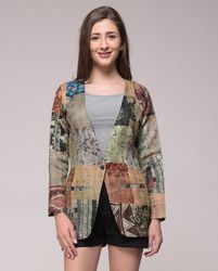 Indian Kantha Silk jacket Coat for Women | Boho Hippie Multi Color jacket | Vintage Handloom Handmade Pure Silk jacket