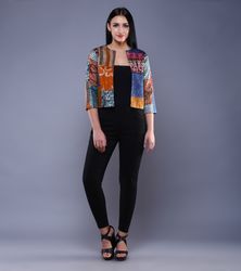 Indian Kantha Silk jacket for Women | Vintage Handloom Handmade Pure Silk jacket | Boho Hippie Multi Color jacket