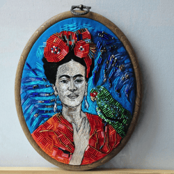 Embroidery portrait hoop Original Embroidery Art With Mixed media Home decor Wall painting Artwork Hoop Art Mexican insp
