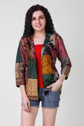 Indian Kantha Silk jacket Coat for Women | Vintage Handloom Handmade Pure Silk jacket | Boho Hippie Multi Color jacket