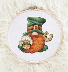 Gnome Cross stitch pattern PDF, St Patricks Gnomes Counted Cross Stitch, Cute Gnome Embroidery Instant Download File, St