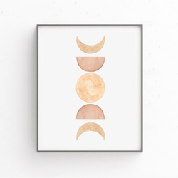 Boho moon phases print, Earth tones wall art, Moon cycle printable, Neutral nursery decor, Digital Download