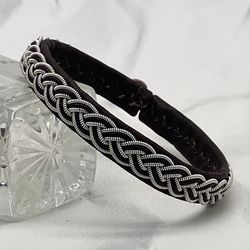 Sami bracelet. Handmade Men's Leather Bracelet. Scandinavian style jewelry. Viking bracelet. Genuine leather mens gift
