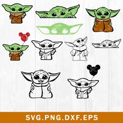 Baby Yoda Bundle Svg, Baby Yoda Svg, Baby Yoda Huge Svg, Png Dxf Eps File