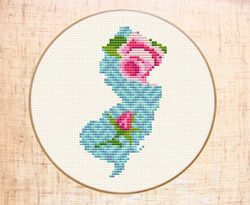 New Jersey cross stitch pattern Modern cross stitch Flower map embroidery Floral State cross stitch USA Instant download