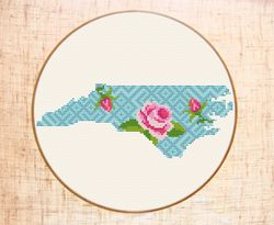 North Carolina cross stitch pattern Modern cross stitch Floral map cross stitch State Silhouette cross stitch