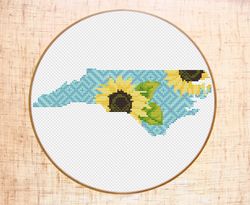 North Carolina cross stitch pattern Modern cross stitch PDF Sunflower cross stitch map
