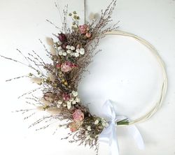 Minimalist Boho Dried Flower Hoop Natural Year Round Bedroom Wreath Rustic Wedding Decor