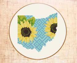 Ohio cross stitch pattern Modern cross stitch Sunflower Floral map cross stitch PDF