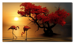 Flamingo at sunset poster