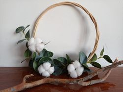Dried Flower Hoop Minimalist Eucalyptus Wreath Cotton for Bedroom Kitchen Year Round