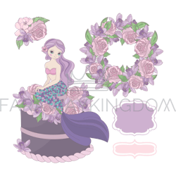 MERMAID BIRTHDAY SET Princess Clip Art Vector Illustration