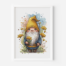 Scandinavian Gnome Cross Stitch Pattern PDF, Gnome Needlepoint Pattern, Gnome Fairy Elf Pixie Spring Cozy Funny Counted