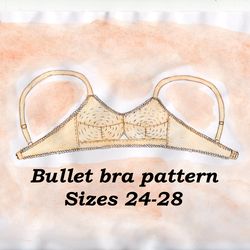 50s bullet bra pattern, pin up girl bra pattern, sizes 24-28, 1950s bra pattern, vintage bra sewing pattern, bullet bra