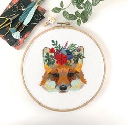 Flower Fox Cross Stitch Pattern - Instant Download PDF