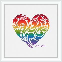 Cross stitch pattern Heart Drops rainbow ornament valentine day lovers colorful counted crossstitch patterns Dowload PDF