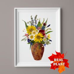 Flower Bouquet Printable Wall Art, Pressed Flower Art, Farmhouse Decor From Real Dried Flowers, Digital Download Art