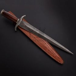 Custom Handmade Damascus Steel 28 Inches Double Edge Hunting Sword, Battle Ready With Leather Sheath, Free Shipping