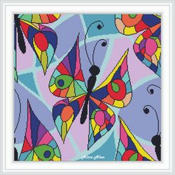 Cross stitch pattern Butterflies stained glass silhouette insects butterfly colorful pillow counted crossstitch patterns