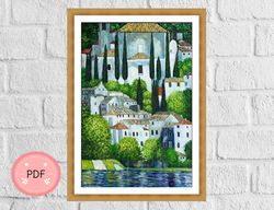 Cross Stitch Pattern,Church in Cassone,Gustav Klimt ,Pdf , Instant Download,Full Coverage, Famous Paintings