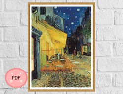 Cross Stitch Pattern,Cafe Terrace at Night,Instant Download,Vincent Van Gogh,The Starry Night,Full Coverage