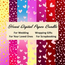Heart Digital Paper Bundle 7 PNG Valentine's day, For Gifts, Wedding