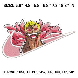 Doflamingo Embroidery Design File, One Piece Anime Embroidery Design, Machine embroidery file. Anime Design Pes Nike