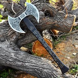 Double Headed Viking Axe | Hand Forged Axe | Father's Day Gift | Medieval Throwing Axe | Grooman Gift | Leather Bound Ax