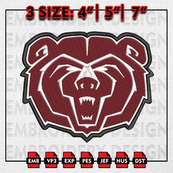 Missouri State Bears Embroidery files, NCAA D1 teams Embroidery Designs, Lady Bears, Machine Embroidery Pattern