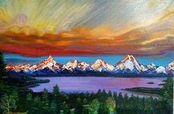 Sunset Painting Mountain Art Wall Art 15*23inch Mountain River Picture