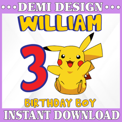 Pikachu Custom Birthday SVG, Pokemon Personalized Birthday with Name and Age, Pikachu Birthday Svg