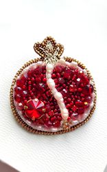 Beaded brooch, garnet pin, garnet brooch, garnet, fruit brooch, bead brooch, gift for her, red pin, red brooch, beaded