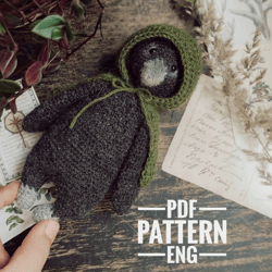 PATTERN Amigurumi Raven , Crochet Crow in hood, English PDF pattern
