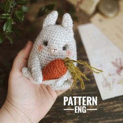 PATTERN Crochet Bunny with Carrot, Easter Rabbit, Cute Forest Animals, Easter Chubby Bunny