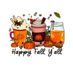 Happy Fall Y'all Thanksgiving Coffee Png, Thanksgiving Coffee Png