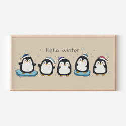 Set of 5 Christmas Penguins Cross Stitch Pattern, Christmas Hand Embroidery, Instant Download PDF, Penguin Art, Little P