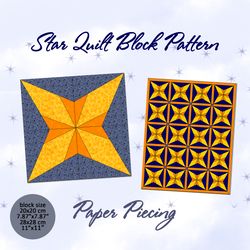 Evening Star Quilt Block Pattern, Foundation Paper Piecing Block PDF For Beginners