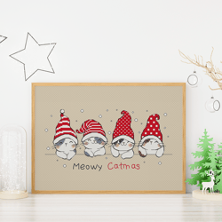 Set of 4 Christmas Cats Cross Stitch Pattern, Christmas Embroidery, Instant Download PDF, Cat Art, Small Cross Stitch, M