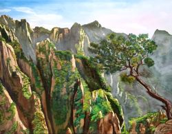 mining painting with oil landscape oil paints 27*35 inches chinese mountains work of art