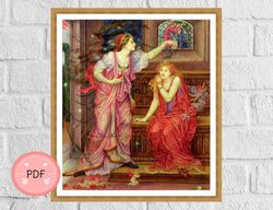 Cross Stitch Pattern,Queen Eleanor and the Fair Rosamund, Evelyn De Morgan ,Pdf ,Instant Download ,Full Coverage