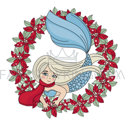 MERMAID CHRISTMAS PORTRAIT Cartoon Vector Illustration Set