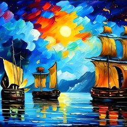 Pirate ship oil painting.
